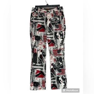 Crest Jeans abstract black red white artsy punk art *see measurements